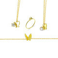 wholesale 9K gold jewelry set, Deepa Kyouko style flower and butterfly zircon ring and necklace, new collection-0-4