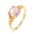 wholesale 9K Gold Plated S925 Silver Natural Pink Crystal Rose Quartz Luxury Flower Ring Japanese Mori Girl Student Colored Gemstone Jewelry-0-5