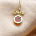 wholesale 9K Gold Alloy Japanese Korean Sweet Bow Carnelian Pendant Necklace, Yili Light Luxury Choker Collarbone Chain Versatile-0-3