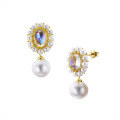 wholesale 14K Gold Artli Jewelry Moonstone Pearl Earrings Japanese Retro Fashion Socialite Ear Studs Drop Shipping-0-4