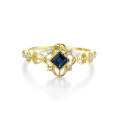wholesale 9K gold jewelry hollow water wave minimalist vintage style natural sapphire ring in stock-0-4