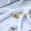 wholesale 9K Gold Japanese Exquisite Light Jewelry Retro Hollow Floral Red Ruby Pendant Necklace Accessory-0-2