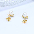 wholesale 9K Gold Korean-style Natural Freshwater Pearl Bow Stud Earrings Wholesale Sweet and Minimalist Earrings-0-3