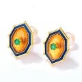 wholesale Pure silver antique court-style retro earrings wholesale manufacturer natural amber ear studs women's ethnic wind mixed ear jewelry supply-0-1