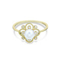 wholesale 9K Gold Artli Jewelry Retro French Lace Natural Seed Pearl Ring Four-Leaf Clover Classic Fashion Ring-0-4