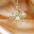 wholesale 9K Gold Christmas Snowflake Series New Four-Leaf Clover Hollow Pendant with Pearl and Zircon Necklace-0-3