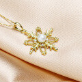 wholesale 9K Gold Christmas Snowflake Series New Four-Leaf Clover Hollow Pendant with Pearl and Zircon Necklace-0-2