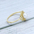 wholesale 9K Gold Artli Jewelry Retro French Lace Natural Seed Pearl Ring Four-Leaf Clover Classic Fashion Ring-0-3