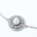 wholesale S925 Sterling Silver Japanese and Korean Light Luxury Vintage Round Plate Inlaid with Natural Freshwater Pearl Geometric Bracelet for Women, Fine Workmanship Silver Wholesale-0-2