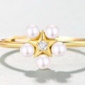wholesale S925 silver plated with 9K gold, Japanese Korean style lightweight luxury geometric pentagram pearl ring for student internet-famous female-0-3