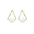 wholesale 9K gold fashion minimalist geometric triangle teardrop natural freshwater pearl earrings, daily Korean ins lightweight luxury internet-famous style-0-4