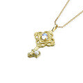 wholesale 9K Gold Jewelry Square Vintage Style Moonstone Natural Freshwater Pearl Key Pendant Necklace for Women Direct Sales-0-4