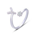 wholesale S925 Sterling Silver Amazon Bestseller 26 Letters English Alphabet Ring European and American Fashion Openable Diamond Inlaid Adjustable Finger Ring for Women-0-4