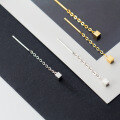 wholesale 925 Sterling Silver Ear Threads for Women, Korean Style Minimalist Geometric Brushed Square Ear Threads with a Fresh and Playful Vibe G1635-0-1