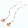 wholesale 9K Gold Plated Vintage Korean Retro Luxury Red Corallium Shell Flower Pure Silver Ear Thread Summer Petal Earrings-0-1
