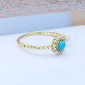 wholesale 9K gold Japanese lightweight luxury jewelry, sunflower natural turquoise pearl open ring for women, adjustable-0-2