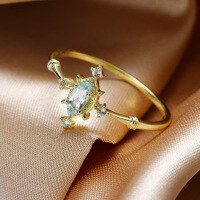 wholesale 9K Gold Pure Aquamarine Moissanite Ring Women's Japanese Style Light Luxury Minimalist Fashion Jewelry Accessories Factory Direct Drop Shipping-9K Gold Aquamarine + Moissanite 10#