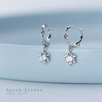 wholesale S925 silver ear studs, fashionable and fresh, diamond-encrusted floral design, elegant twisted earrings G3769-s925 silver pair>925 silver