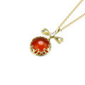 wholesale 9K Gold Alloy Japanese Korean Sweet Bow Carnelian Pendant Necklace, Yili Light Luxury Choker Collarbone Chain Versatile-0-4