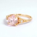 wholesale 9K Gold Plated S925 Silver Natural Pink Crystal Rose Quartz Luxury Flower Ring Japanese Mori Girl Student Colored Gemstone Jewelry-0-1