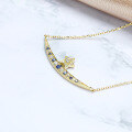 wholesale 9K Gold Light Luxury Vintage Victorian Romantic Five-Pointed Star Moon Tanzanian Zircon Necklace Collarbone Chain-0-2