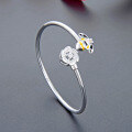 wholesale S990 Sterling Silver Bead Inlaid Open Bangle Bracelet, Fashion Korean Style Women's Jewelry Gift for Girlfriend-0-2