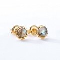 wholesale 925 Sterling Silver Plated with 9K Gold, Natural African Labradorite Round Stud Earrings for Cross-border Wholesale-0-1
