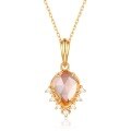 wholesale 9K Gold Plated S925 Sterling Silver Luxury Geometric Pendant with Natural Pink Crystal Rose Quartz for Women, Fine Craftsmanship Wholesale Necklace-0-5