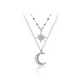 wholesale S925 Silver Women's Korean Style Double Layer Sweet and Fresh Diamond-Inlaid Star Moon Cross Pendant Necklace D6454-0-4
