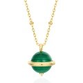 wholesale Metal: S925 Silver Plated 9K Gold Malachite Round Geometric Pendant Necklace for Women, Minimalist Planet Style Colored Gemstone Choker-0-5