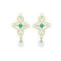 wholesale 9K Gold Artli Jewelry Exquisite Colored Emerald Retro Ethnic Baroque Pearl Earrings Openwork-0-4