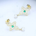 wholesale 9K Gold Artli Jewelry Exquisite Colored Emerald Retro Ethnic Baroque Pearl Earrings Openwork-0-2