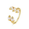 wholesale S925 Plated 9K Gold, Japanese Korean Style Minimalist Horn Tapered Tooth Pearl Ring for Women, Shell Pearl Open Adjustable Ring-0-5