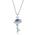 wholesale S925 Sterling Silver, Small Fresh Korean and Japanese Style Forest Girl Sky Blue Topaz Planet Key Necklace, Platinum-Plated Internet-Famous Pendant for Women-0-4