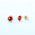 wholesale 925 Silver Plated with Gold, Japanese Minimalist Natural Mozambique Garnet Geometric Circle Ear Studs for Women-0-1