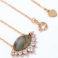 wholesale 9K Gold Plated Sterling Silver Geometric African Labradorite Necklace for Women, Minimalist Style Gemstone Jewelry Wholesale-0-2
