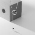 wholesale 925 Sterling Silver Minimalist Design Round Circle Necklace Women Korean Style Small Fresh Light Bead Y-Collar Bone Chain D5796-0-2