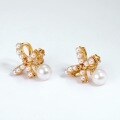 wholesale Metal material new Korean ear accessories sense pearl bow earrings cute internet-famous temperament small fresh ear studs new delicate-0-2