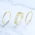 wholesale 9K gold Christmas limited Japanese-inspired luxury jewelry antique hollow three-piece set ring, window-patterned plain gold retro twist-0-2
