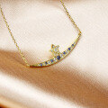 wholesale 9K Gold Light Luxury Vintage Victorian Romantic Five-Pointed Star Moon Tanzanian Zircon Necklace Collarbone Chain-0-3