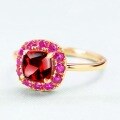 wholesale S925 Sterling Silver Plated with 9K Gold Vintage-Inspired Floral Ring with Natural Gemstones (Garnet and Ruby)-0-3