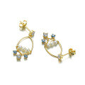 wholesale 9K gold jewelry new style retro minimalist blue spinel natural pearl earrings for women Bohemian fringe-0-4