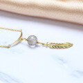 wholesale 9K Gold VA Light Ethnic Style Stretched Labradorite Feather Smile Necklace Collarbone Chain Women, Versatile Fashion Sweater Chain-0-3