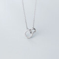 wholesale S925 silver necklace for women, Japanese and Korean style, minimalist and fresh, round ring with diamond inlay, trendy collarbone chain D5803-0-1