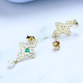wholesale 9K Gold Artli Jewelry Exquisite Colored Emerald Retro Ethnic Baroque Pearl Earrings Openwork-0-3