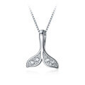 wholesale S925 silver necklace for women, Korean-style minimalist mermaid tail pendant with diamond accents, elegant and sweet collarbone chain D4388-0-4