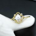 wholesale 9K Gold Artli Jewelry Retro French Lace Natural Seed Pearl Ring Four-Leaf Clover Classic Fashion Ring-0-1