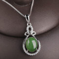 wholesale 925 Sterling Silver Inlaid with Natural Hetian Jade Pendant Women's Necklace Wholesale with Certificate-0-0