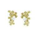 wholesale 9K Gold Leaf Natural Freshwater Pearl Earrings, Lucky Four-Leaf Clover Stud Earrings-0-4