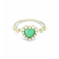wholesale 9K gold lightweight luxury heart-shaped apple green chalcedony cluster ring with natural pearls, a Christmas gift for your girlfriend-0-4